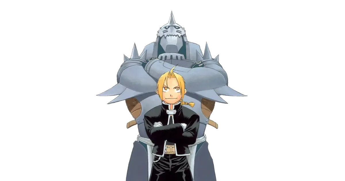 Edward standing in front of Alphonse with their arms crossed.