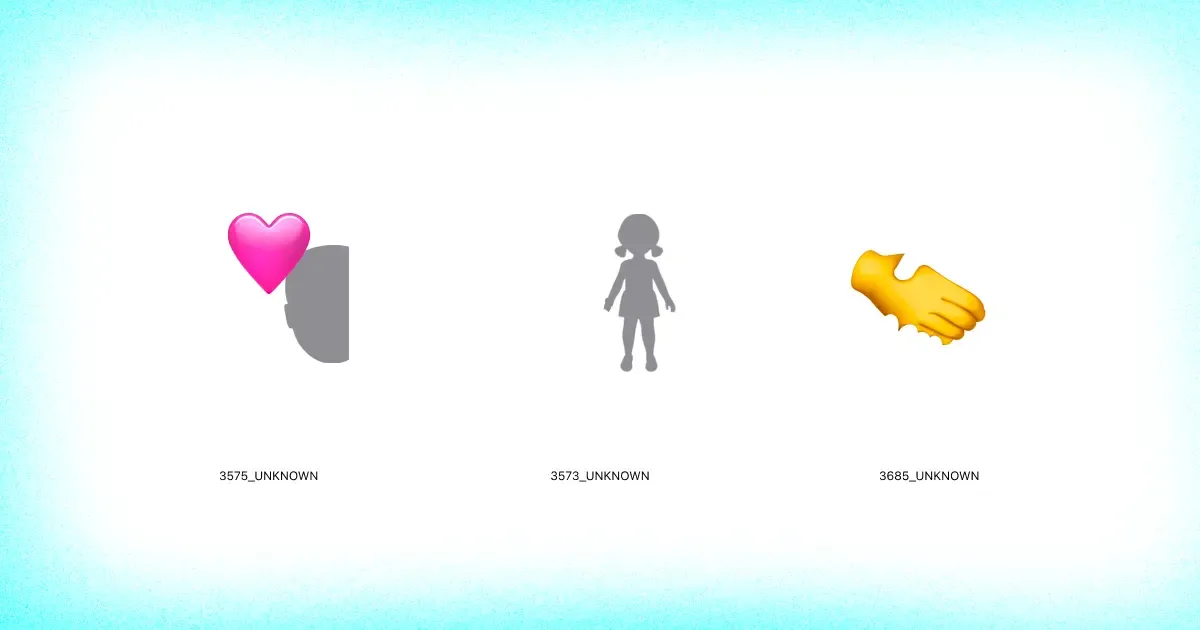 3575 UNKNOWN: Half of gray silhouette face with heart. 3573 UNKNOWN: